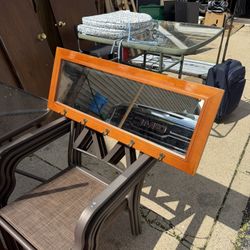 Hanging Wooden Mirrored Coat Rack 14 by 36 inch, $15