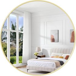 42" Large Gold Round Mirror, Oversized Wall Mounted Bathroom Metal Framed Circle Mirror, Modern Vanity Circular Mirrors for Wall, Over Sink, Living Ro