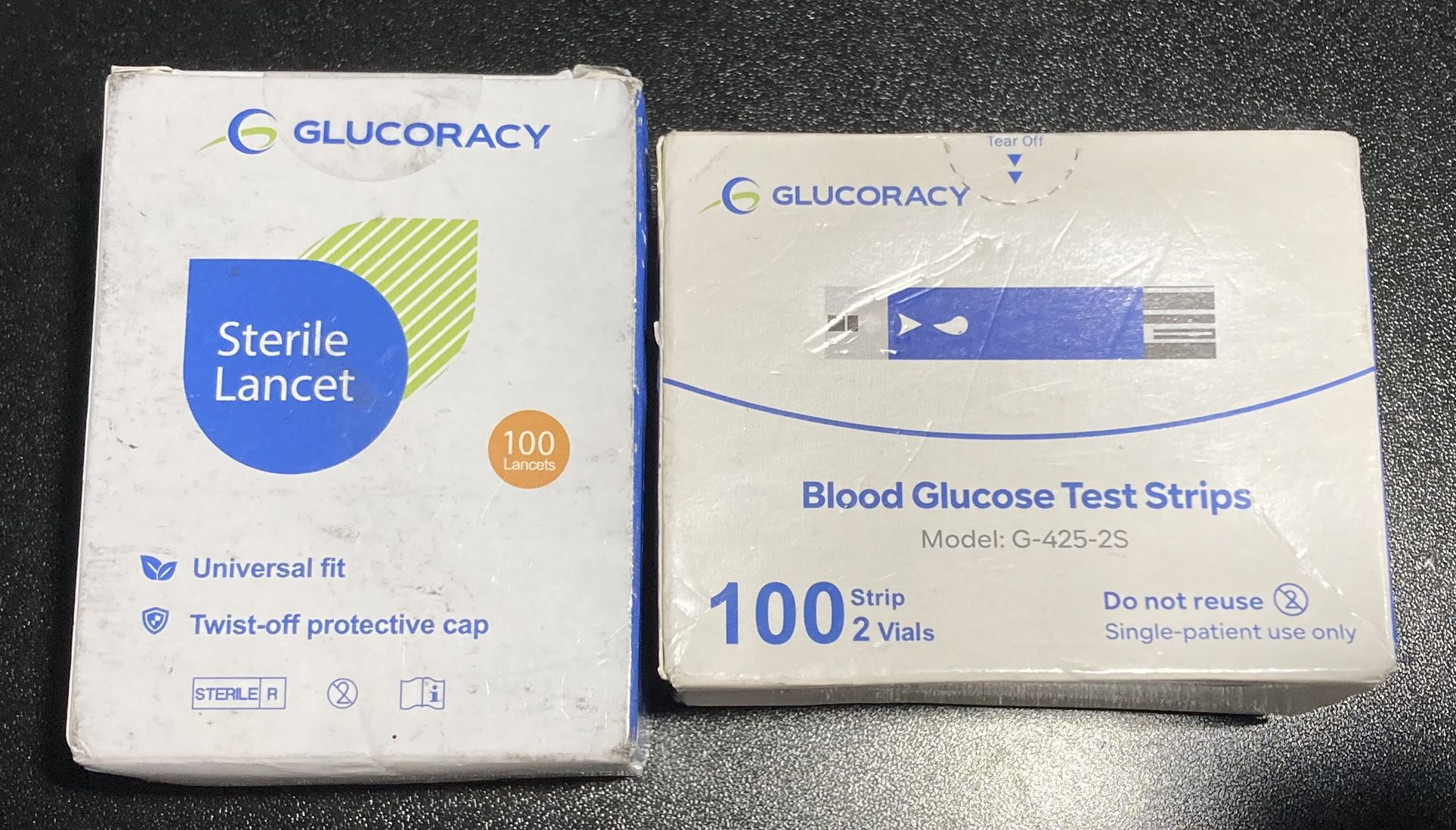 GLUCORACY Blood Glucose Test Strips (100ct) + Lancets (100ct) COMBO New/OBO