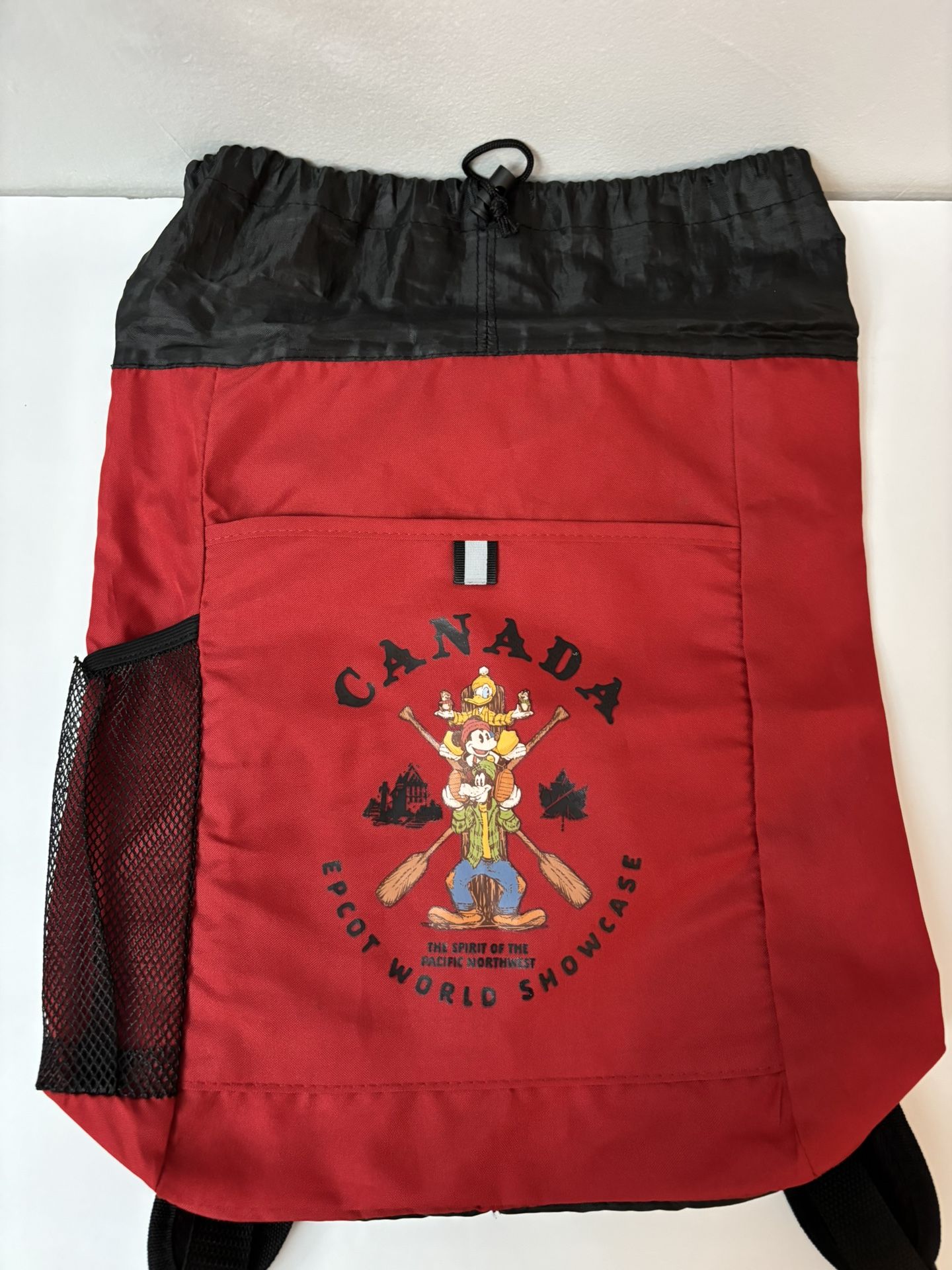 Disney Parks Epcot Canada Pavilion Mickey Goofy Clinch Sack Tote Mini Backpack