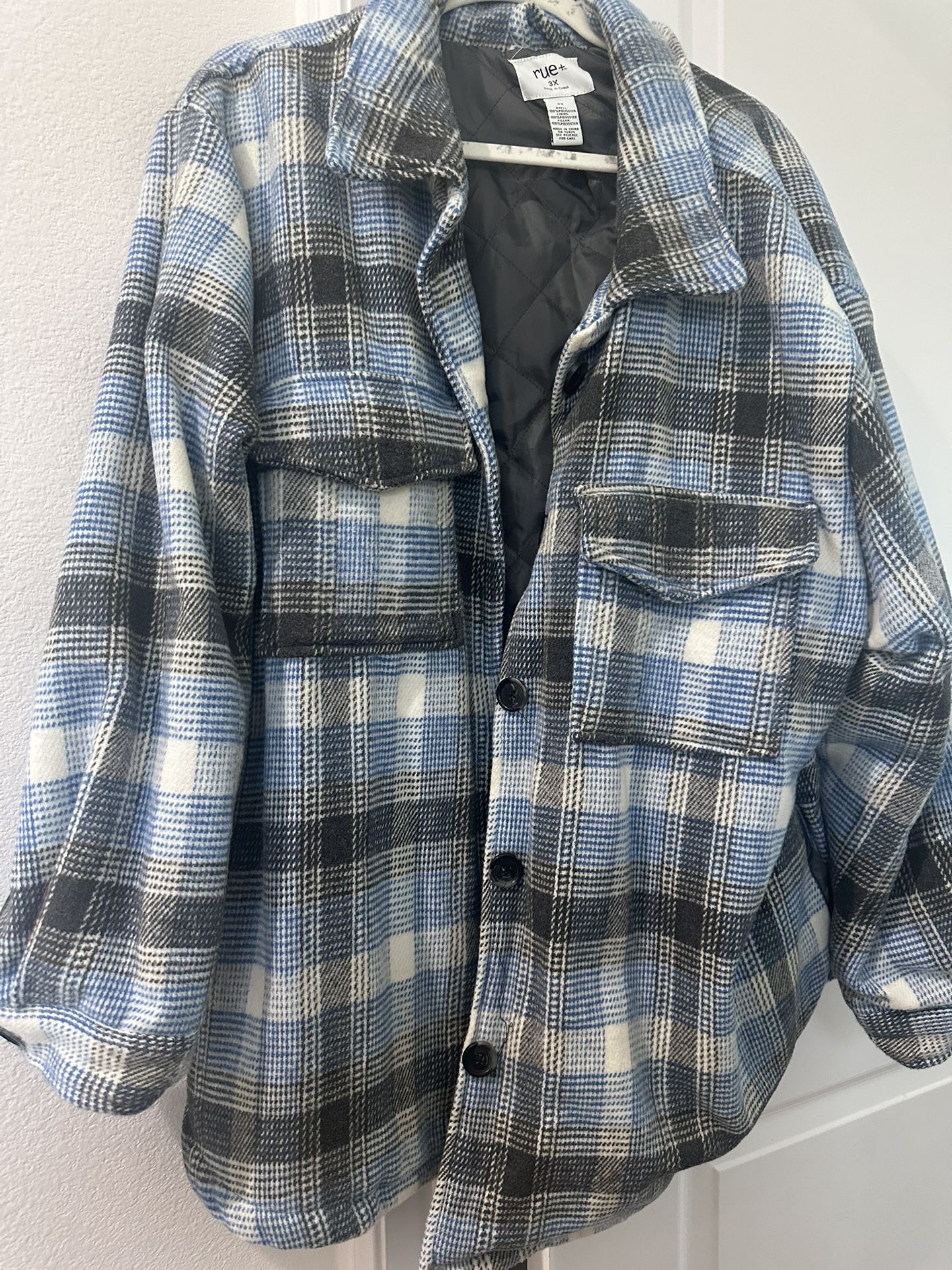 Plaid Blue Women’s Winter Coat, 3X