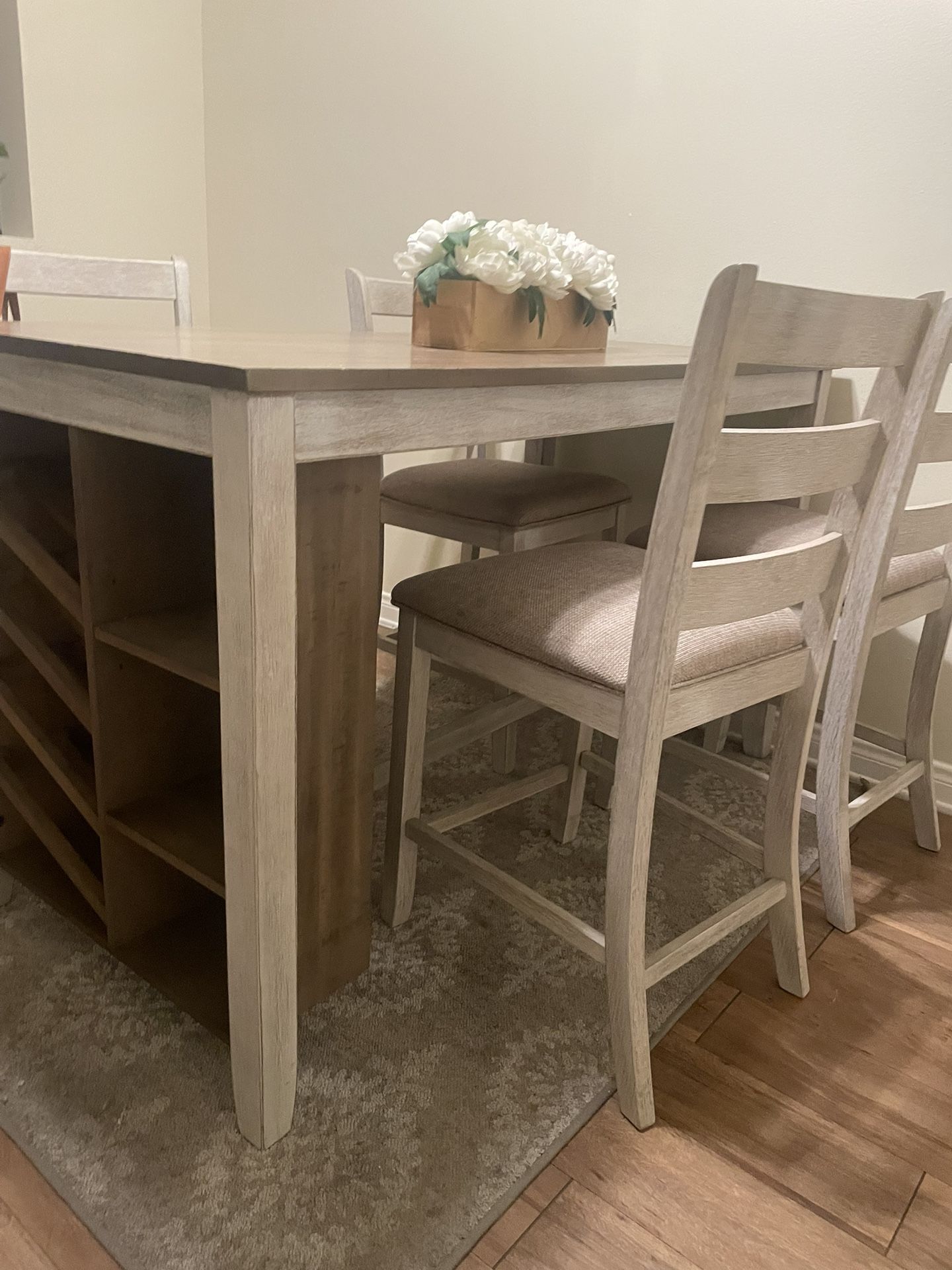 Ashley Skempton Counter Height Dining Table and 4 Barstools, White/Light Brown