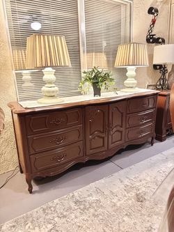 Refinished Vintage French Provincial Solid Oak Wood 9 Drawer Dresser