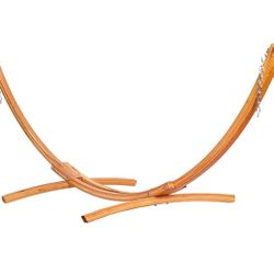 10.5ft Outdoor Curved Wooden Hammock Stand with Carabiner and Chain for Outdoor Patio Garden Poolside, 300lbs Weight Capacity, Natural Color