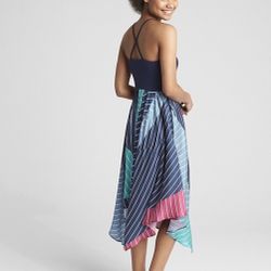 GAP Colorblock Stripe Midi Dress Navy Knit Bodice Boho Summer Vibes – Size M