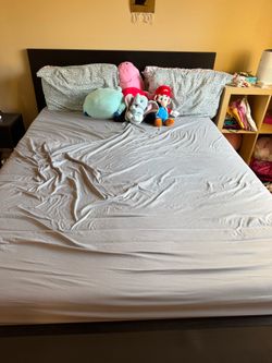 IKEA MALM queen bed frame with 2 storage boxes