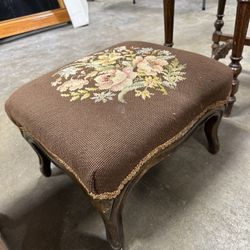 Antique Dressing Stool, English, Walnut, Needlepoint, Footstool, Early Victorian 