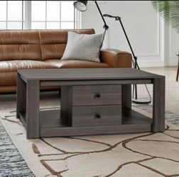 MINCETA Coffee Table,Modern Wooden Rectangle Coffee Tables with Storage, 2 Drawer Center Table for Living Room, Espresso, Dimensions (L x W x H) 24.00