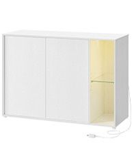 SONGMICS HOME Storage Cabinet, Superfast Toolless Assembly, Accent Buffet Cabinet with Lighting and Glass Shelf, Sideboard for Living Room, Natural Wa