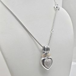 David Yurman Sterling Silver Enhanced Heart Pendant Necklace 