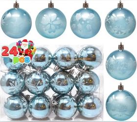 Joiedomi 24ct Baby Blue Glitter Painting Christmas Ornament Set- 6cm