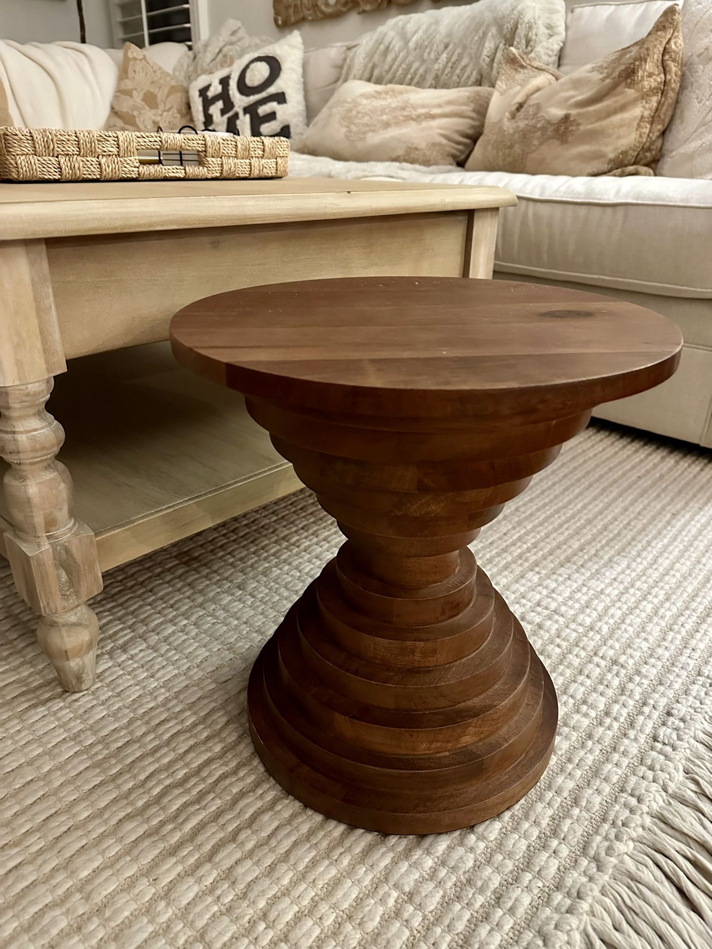 World Market Wood Round Side Table Plant Stand Living Room Furniture