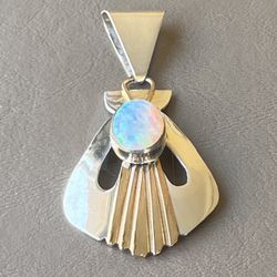 L Begay Navajo Sterling Silver White Opal Pendant S E 12KGF 2.5” 8.75gr