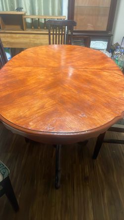 Beautiful Solid Wood Dinner Table  With 6 Nice Chairs Covered With Fabric It Accommodated For 8 People  