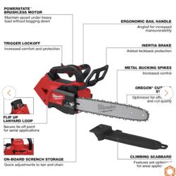 Milwaukee M18 FUEL 14 in. Top Handle 18V Lithium-lon Brushless Cordless Chainsaw with 14 in. Top Handle Chainsaw Chain