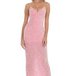 XL Sequin Back Bow Maxi Dress in Pink

