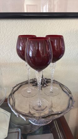 Set of three Bombay Scarlett vintage wine  glasses