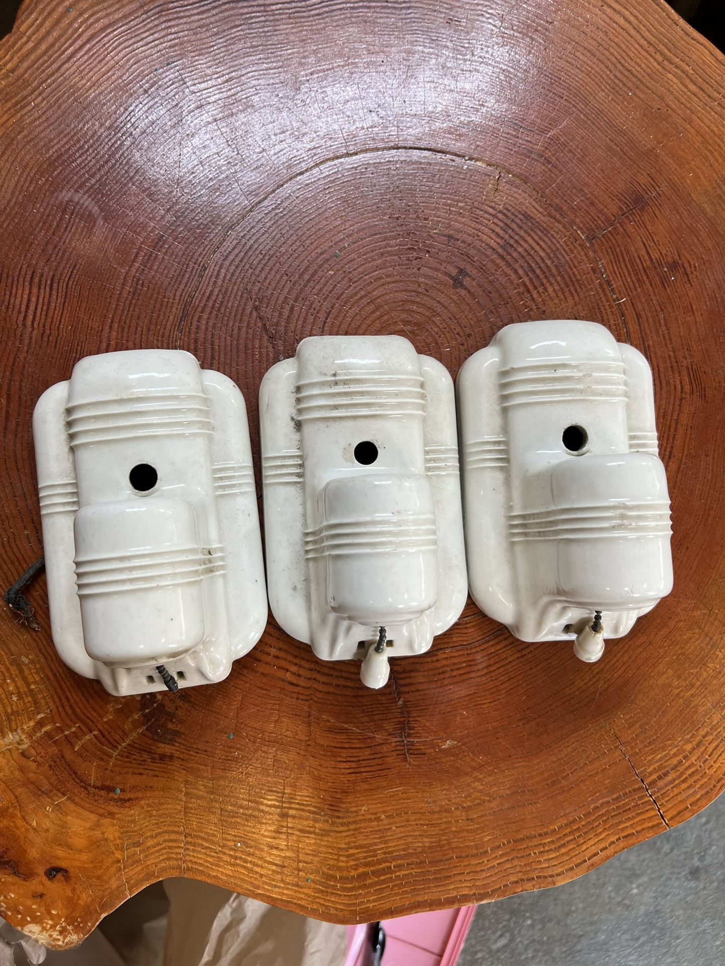 Three 1920s Vintage Art Deco Porcelain Wall Scones