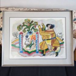 Théo Tobiasse Large French Judaica Lithograph Carborundum Etching Jewish Hebrew Embossing