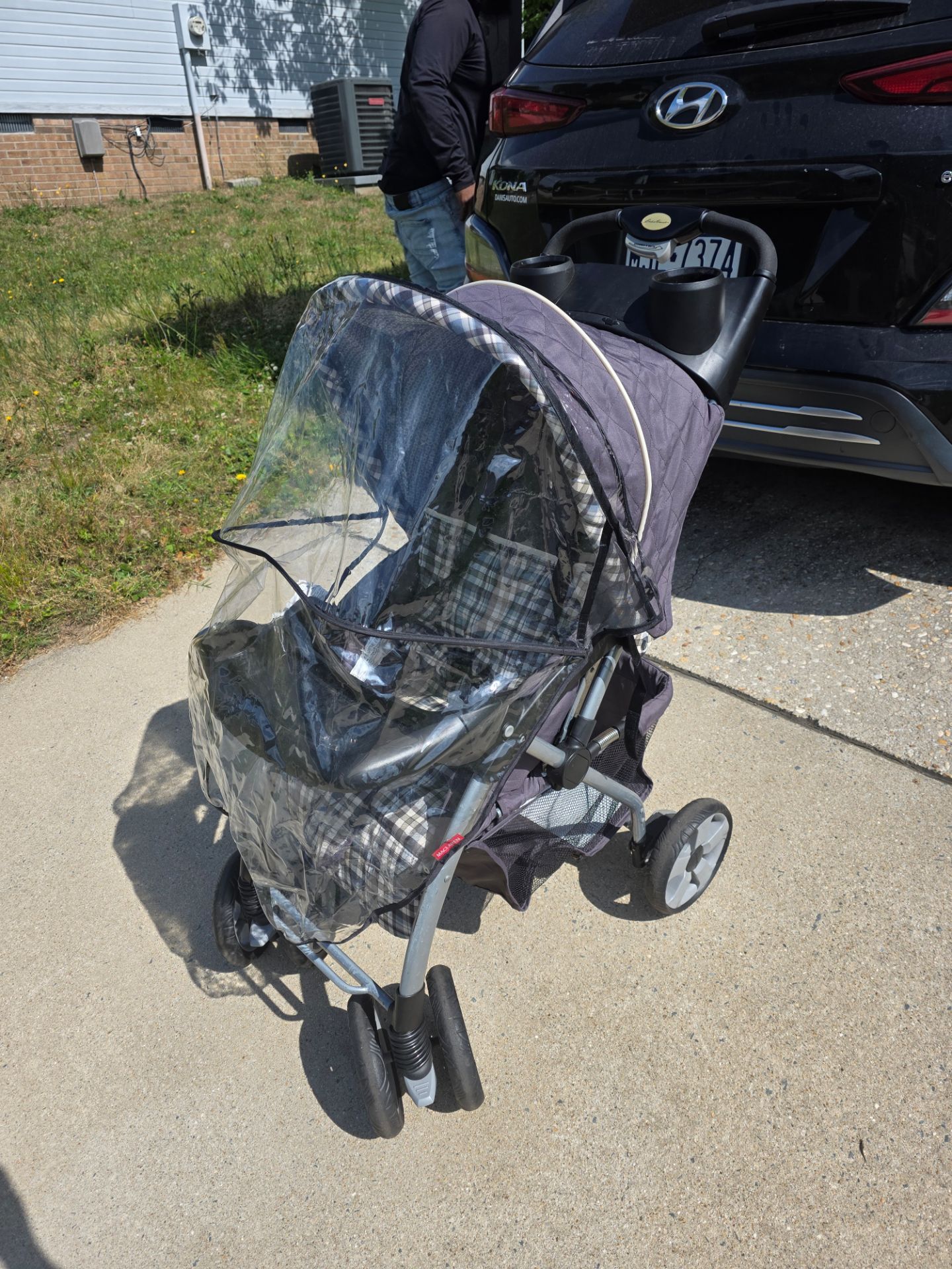 Black/Gray Eddie Bauer Stroller w/ Maclaren Rain Cover