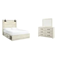 Cambeck Queen Panel Bed with 2 Storage Drawers with Mirrored Dresser Half-Price Special