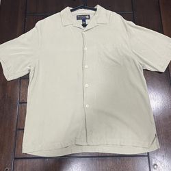 Nat Nast Luxury Originals Button Up Men's 100% Silk Camp Shirt Beige Size L