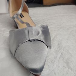 ERIJUNOR E0079 Bow Shoe's Comfortable Chunky Low Heels Wedding Satin Silver Size 9