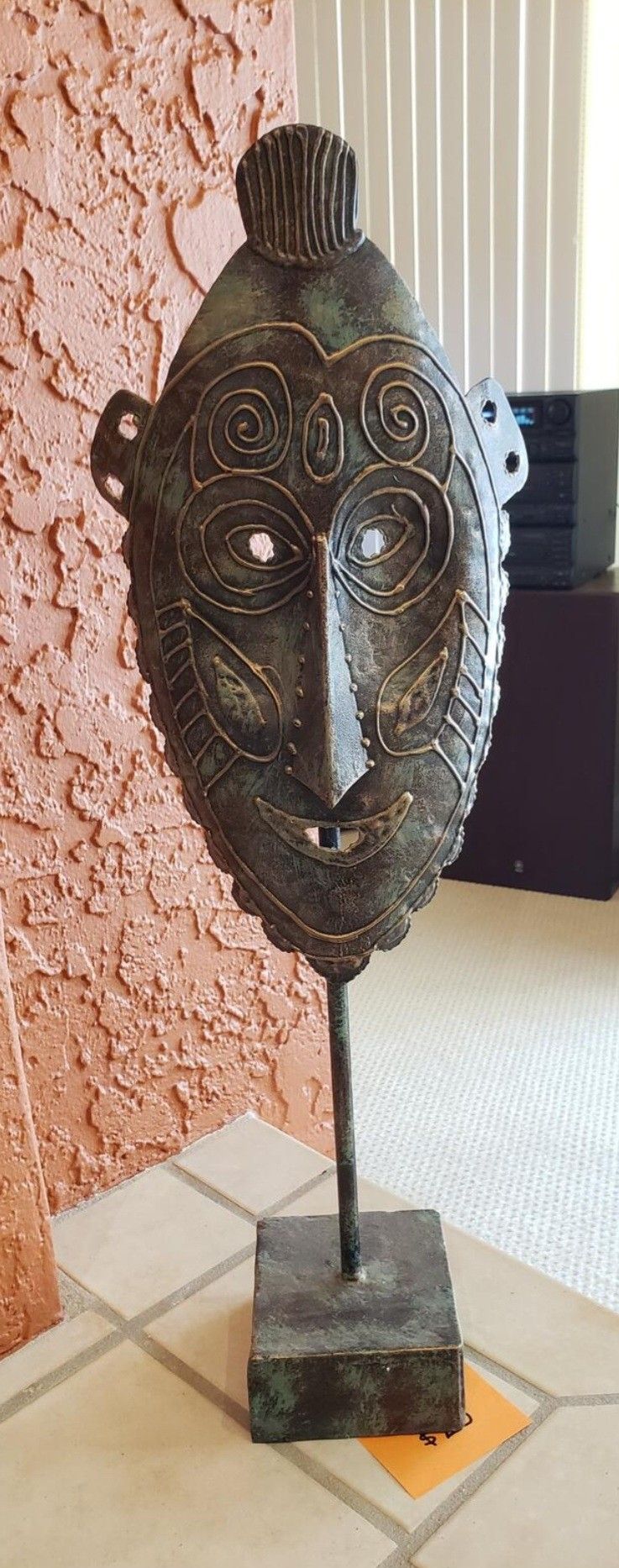 African Mask on Stand...metal