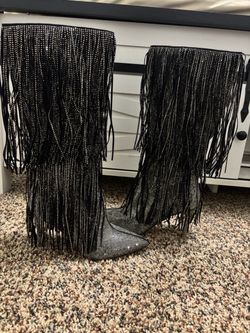 Sparkly fringe heel boots