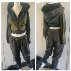 Hooded Windbreaker  Jogger Tracksuit Set