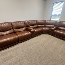 Brown Leather Sectional w/ electric recliners