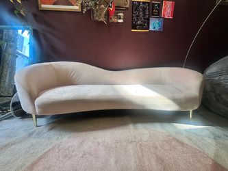 Curved Velvet Sofa with Gold Legs