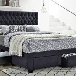 Black King And Queen Size Storage Bed With Drawers 