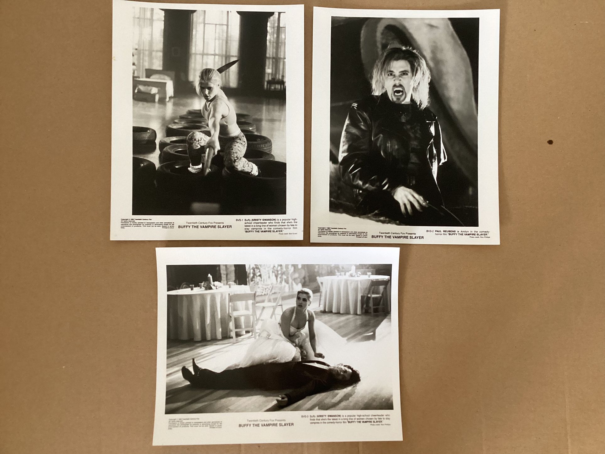 Original 1992 Buffy The Vampire Slayer Promo Glossy Photos Kristy Swanson, Paul Reubens, Luke Perry Movie Memorabilia Collectible Twentieth Cent. Fox