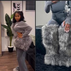 Furry Boots & Purse