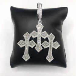 925 Sterling Silver 6.63CT MOISSANITE Triple cross men’s Pendant 