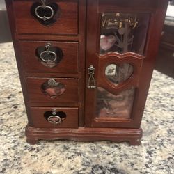 Vintage Wooden Jewelry Armoire with A Heart Shaped Jewelry Cabinet