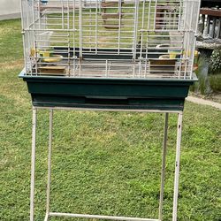 Vintage Metal Bird Cage And Stand