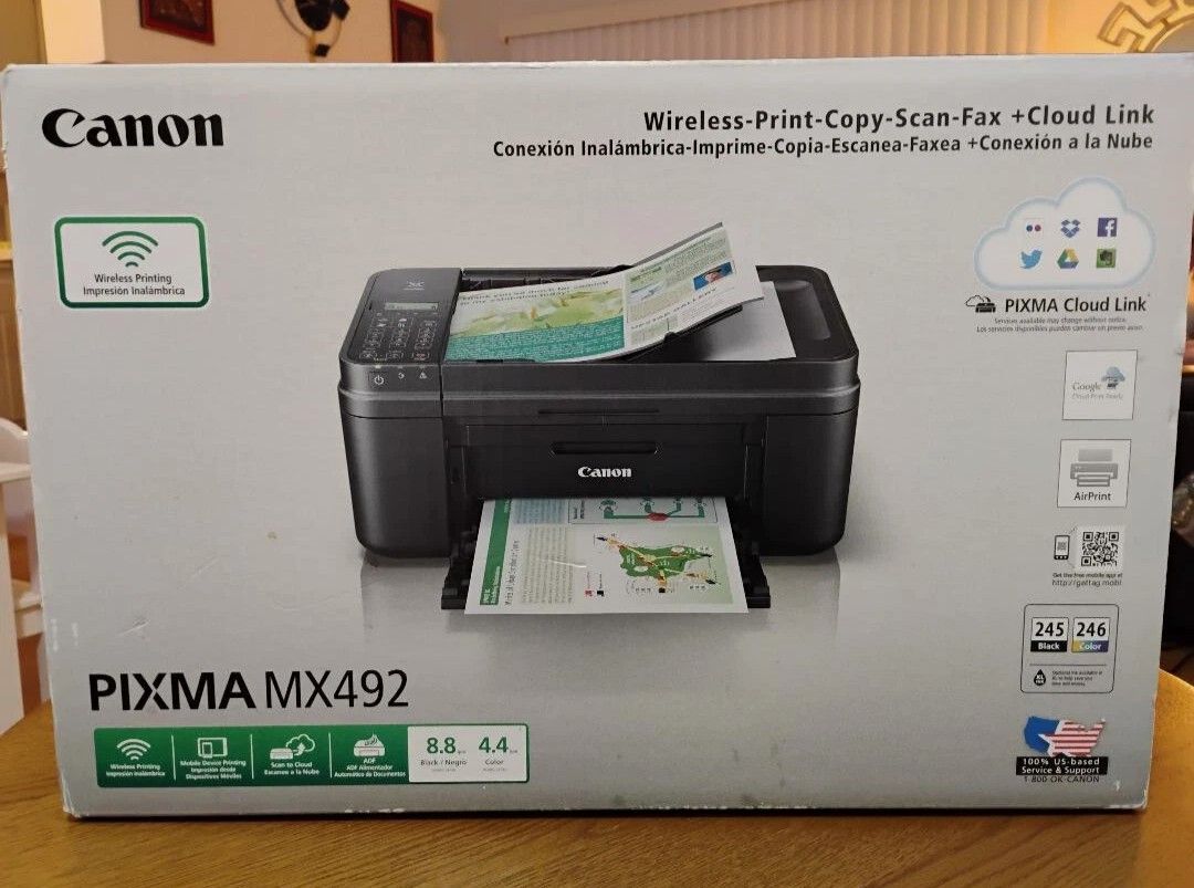 Canon PIXMA MX492 Black Wireless All-In-One Inkjet Color Printer - New; Sealed