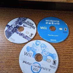Lot Of 3 Wii Loose Games Mario Kart, Smash And Wii Sports Tested 