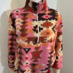 Billabong Women Medium Pink Multicolor Fleece Jacket