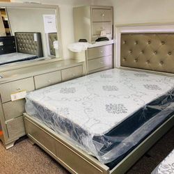 Lyssa Champagne LED Panel Bedroom Set (Queen and King Bed Frame option)