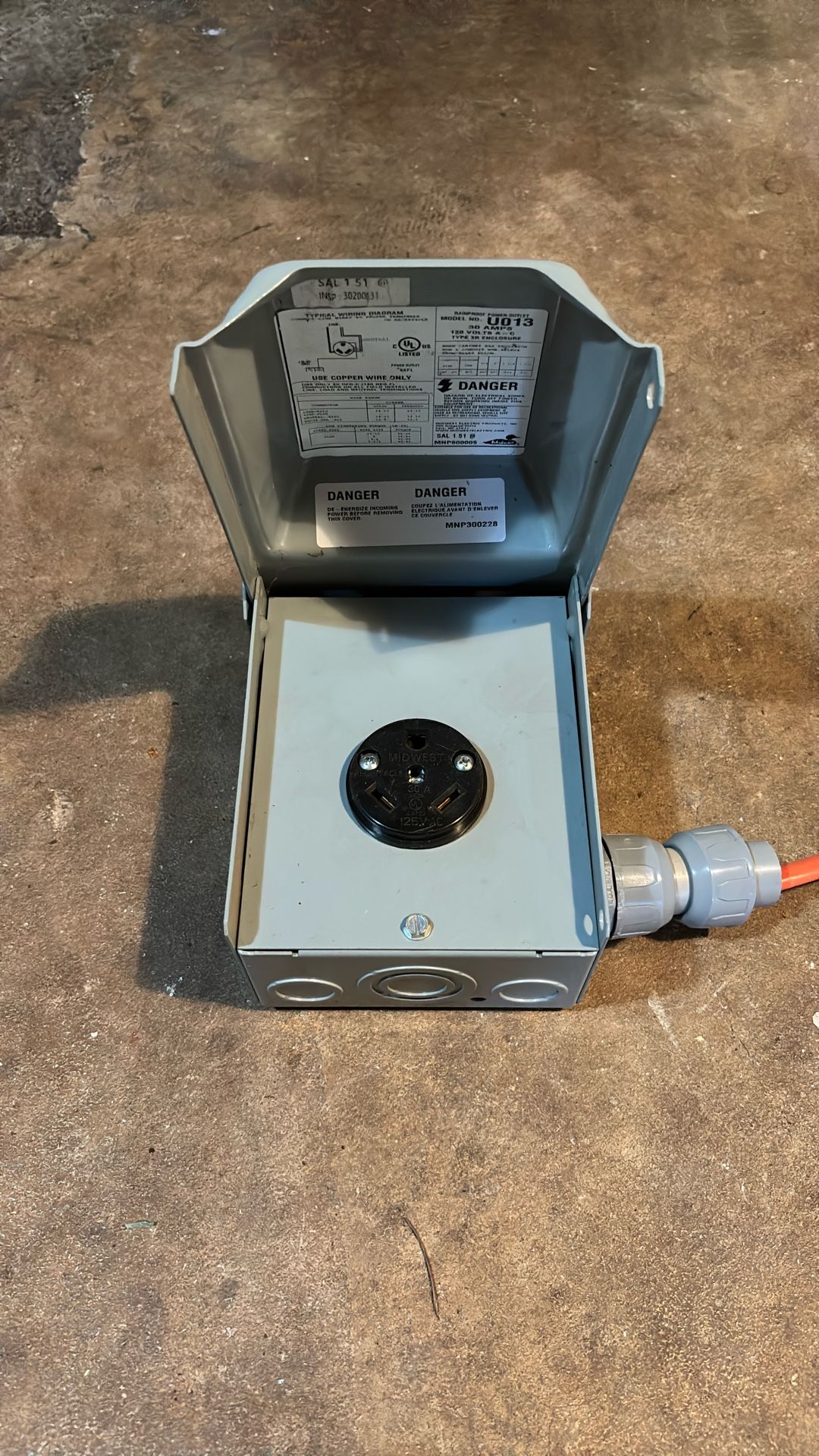 30A Receptacle In Metal Exterior Box