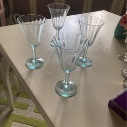 Set Of Four Pale Blue Goblets