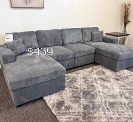 U shaped sectional sofa couch, double chaise dark gray