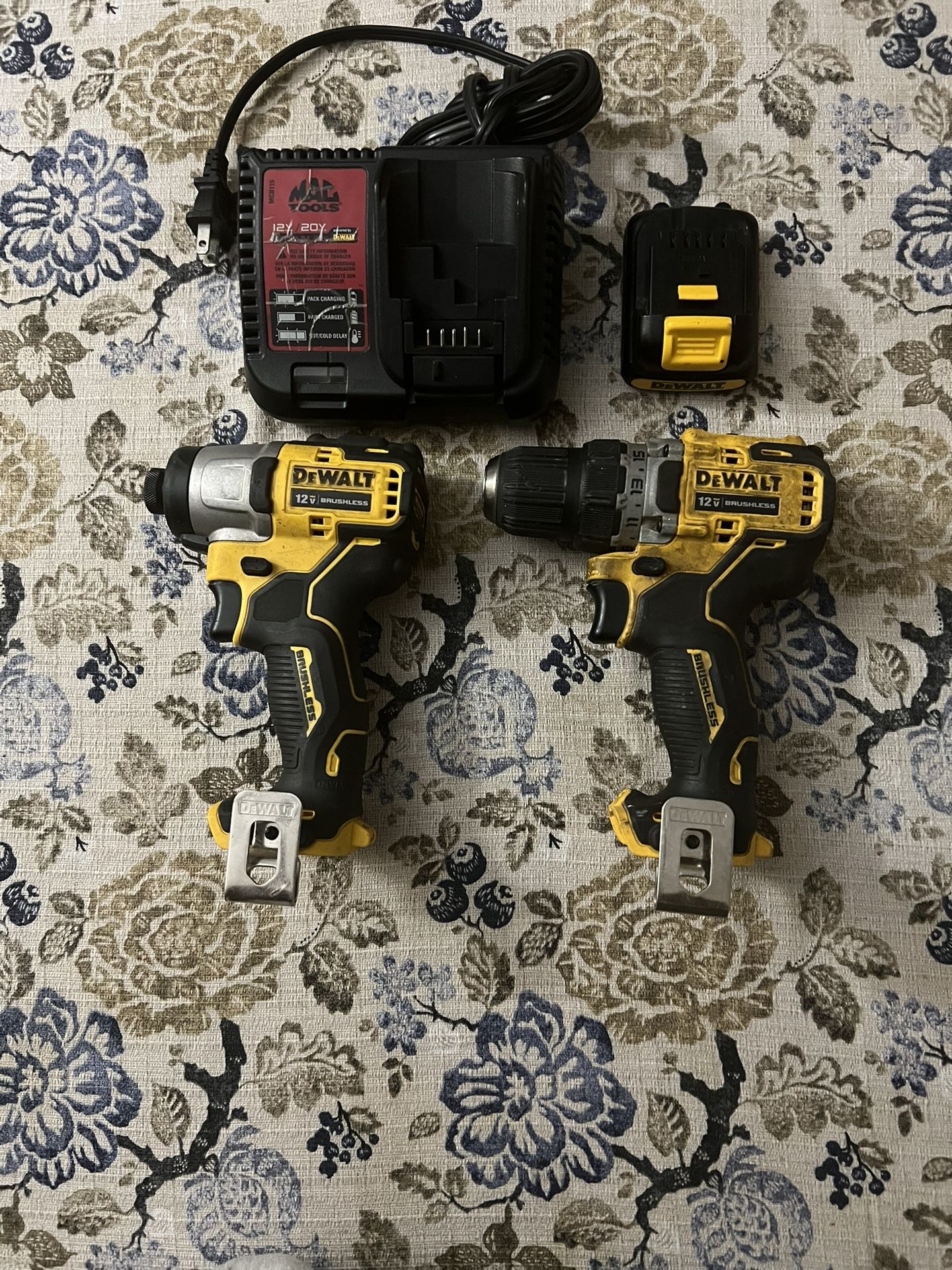 Dewalt Tools Impact Screwdriver And Impact Drill And Charger And Battery 12v