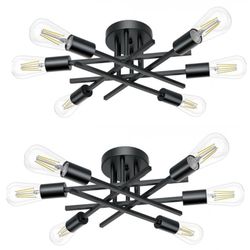 Set of 2 6-Light Semi Flush Mount Ceiling Light Fixtures,