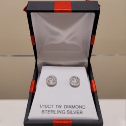 1/10CT  TW Diamond Sterling Silver Earrings 