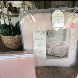 7 Piece Baby Pink King Comforter Set + Matching King Sheets 