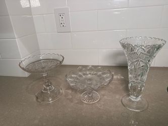 Vintage Cut Glass Compote and Vase Set